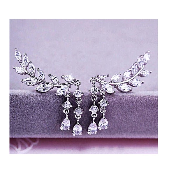 Silver Tone Crystal Ear Crawlers w/Drops - Picture 5 of 8